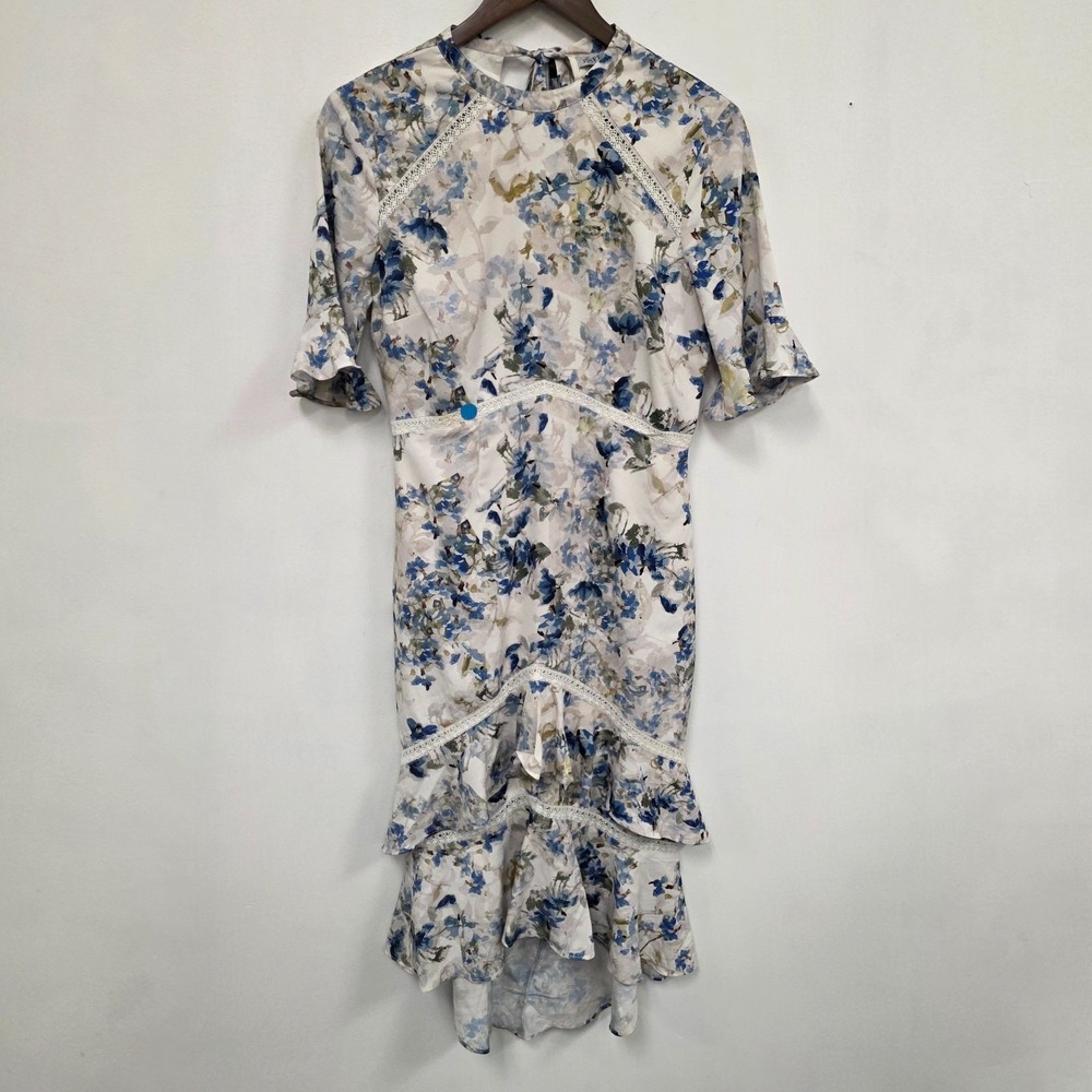 Hope & Ivy‎ Garden Party Open Back Skater Tiered Floral Midi Dress 10 Regency
